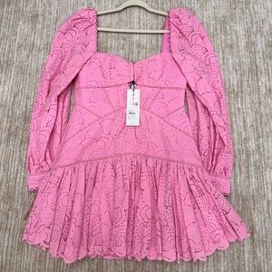 Beautiful pink lace dress with puffy sleeves and gorgeous silhouette!